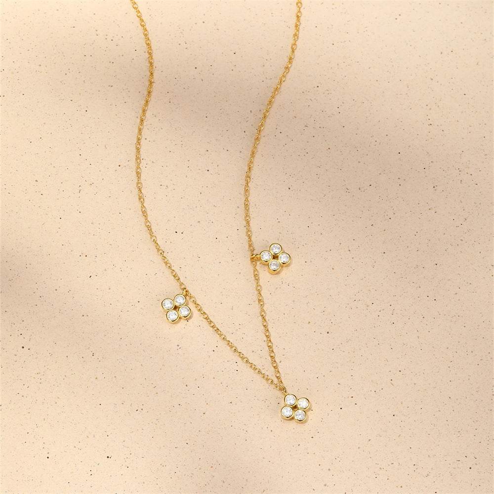 S925 pure silver five flower four leaf clover bag set with zircon necklace for women - MOWTE