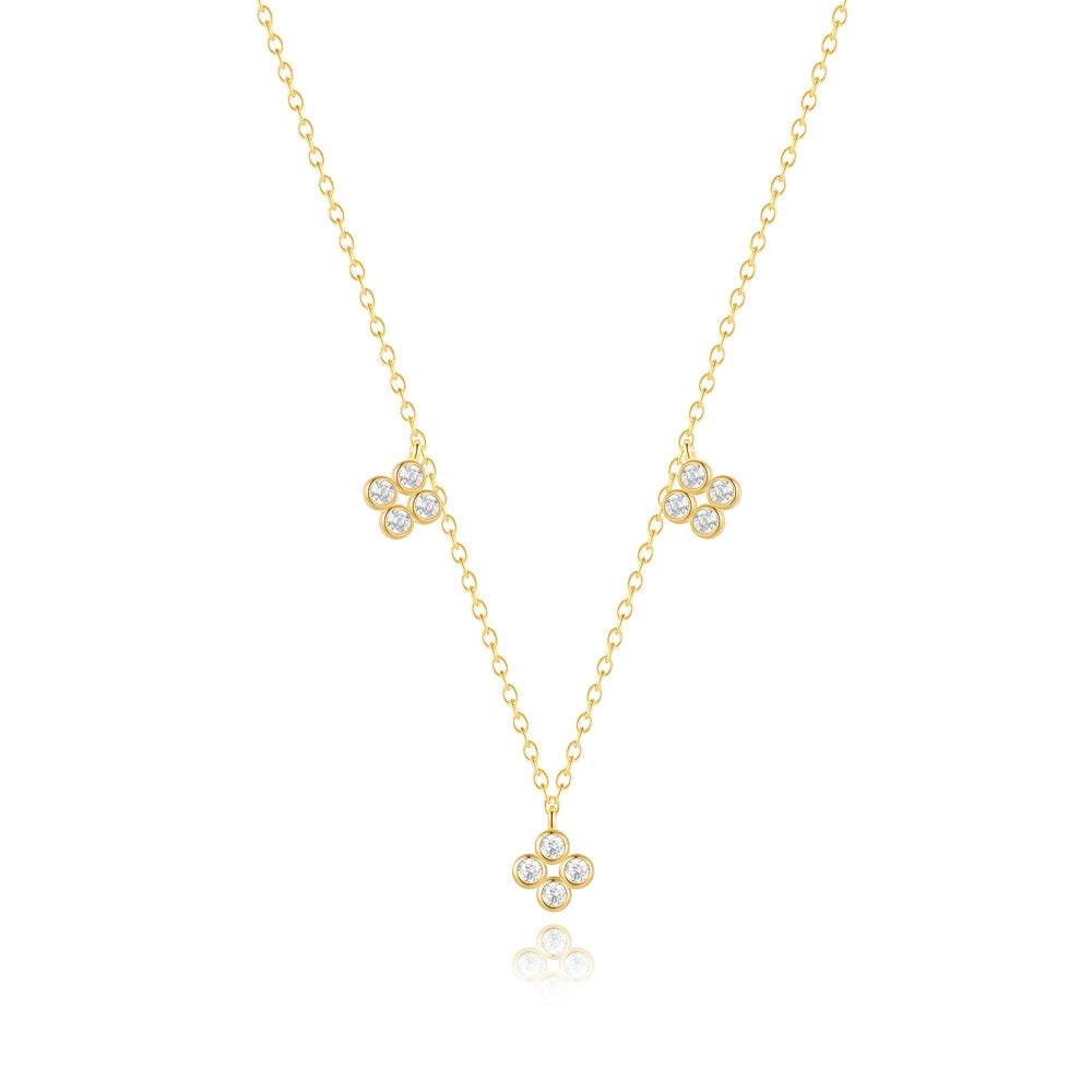 S925 pure silver five flower four leaf clover bag set with zircon necklace for women - MOWTE