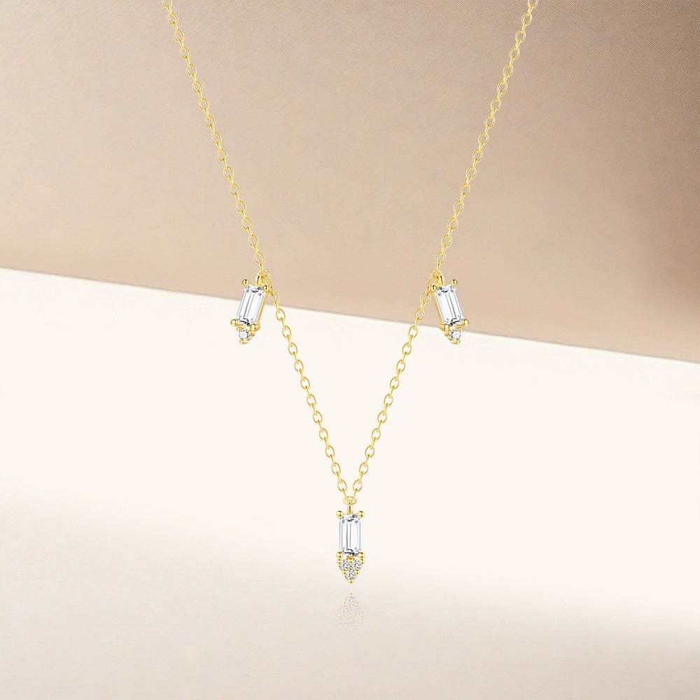 S925 sterling silver layered square diamond studded collarbone necklace - MOWTE