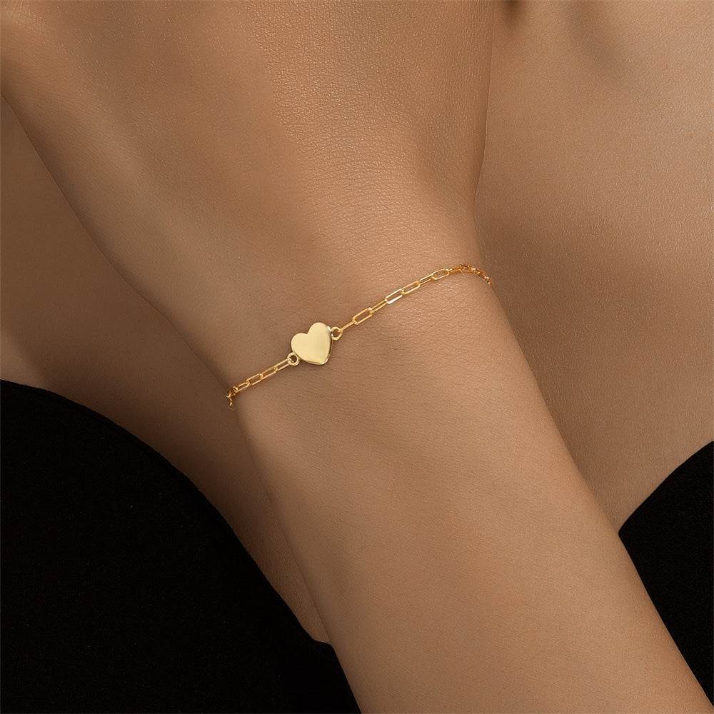 S925 sterling silver daily matching smooth heart-shaped paperclip chain bracelet - MOWTE
