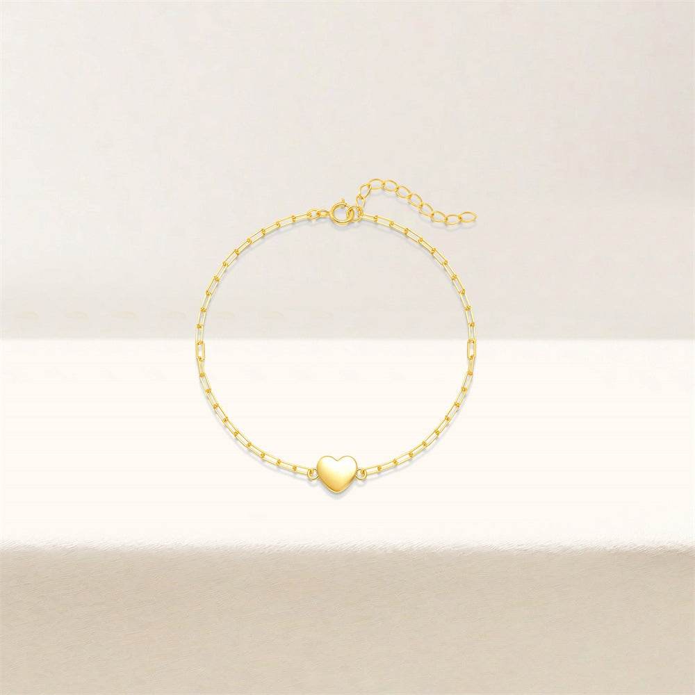 S925 sterling silver daily matching smooth heart-shaped paperclip chain bracelet - MOWTE