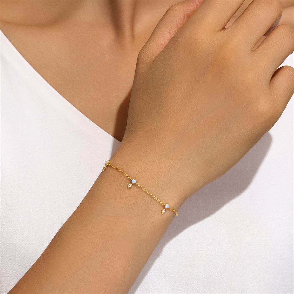 S925 Sterling Silver Star Blue Opal Stacked Bracelet - MOWTE
