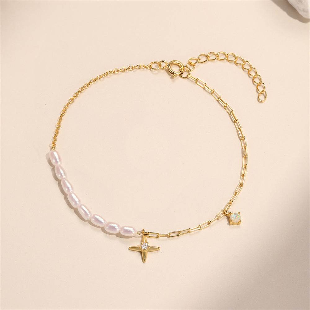 S925 pure silver exquisite Australian Treasure Star AB chain pearl multi-element layered bracelet - MOWTE