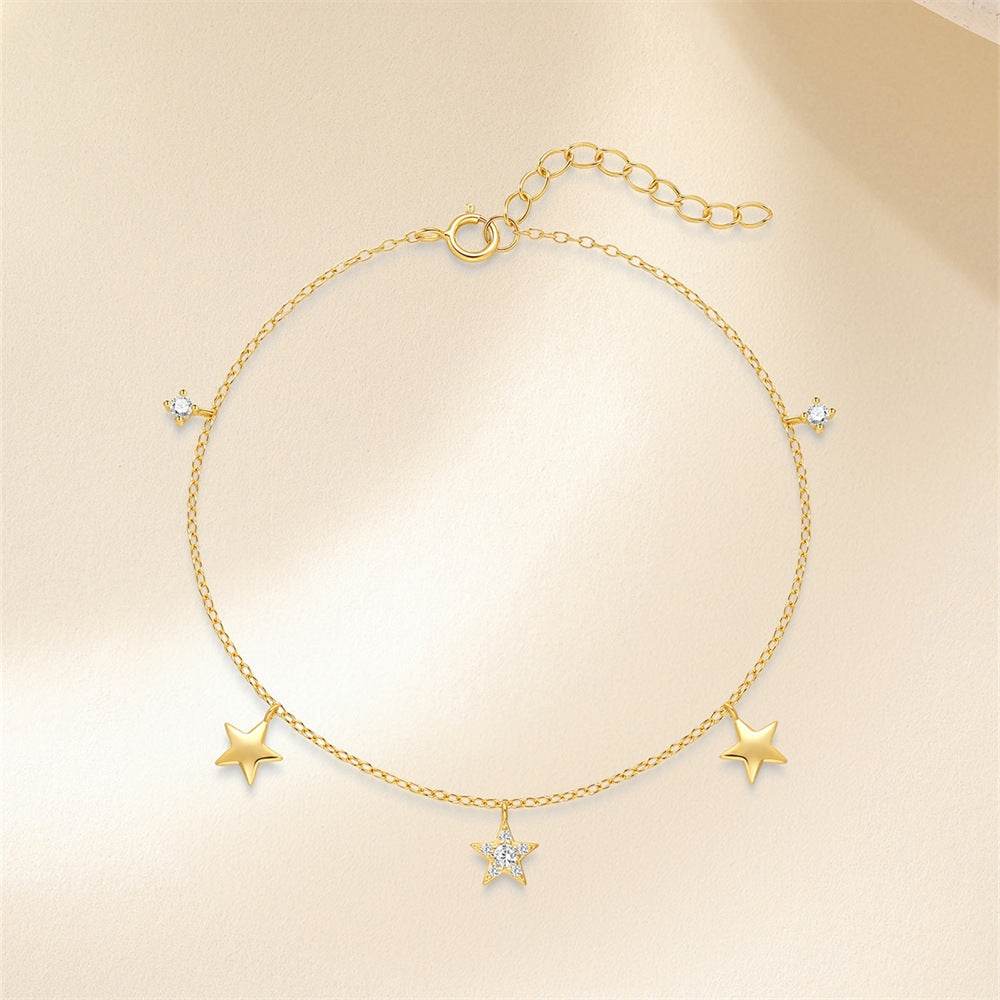S925 Silver Star Pentagram Multi Pendant Bracelet for Women, Multi Layer Stacked Bracelet - MOWTE