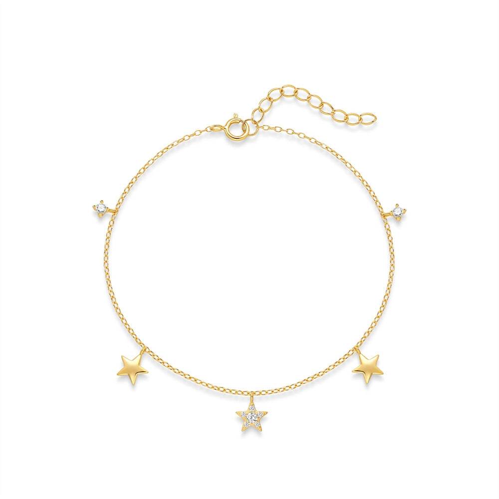 S925 Silver Star Pentagram Multi Pendant Bracelet for Women, Multi Layer Stacked Bracelet - MOWTE