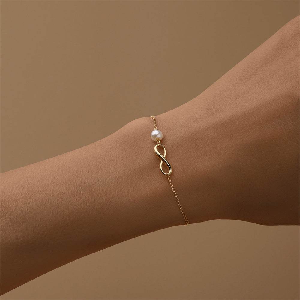 S925 pure silver smooth octagonal pearl classic eternal chain daily matching women's bracelet - MOWTE