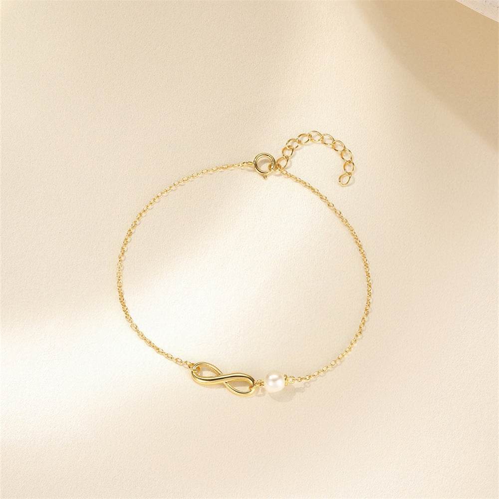 S925 pure silver smooth octagonal pearl classic eternal chain daily matching women's bracelet - MOWTE