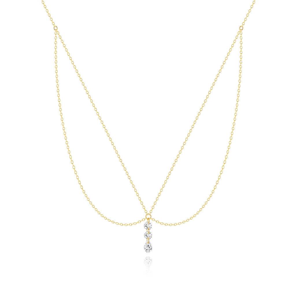 S925 pure silver daily pendant with heart double layered diamond inlaid necklace collarbone chain holiday gift - MOWTE