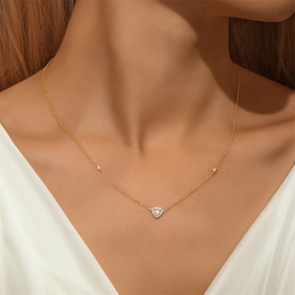 S925 pure silver daily pendant heart full diamond luxury necklace collarbone chain - MOWTE