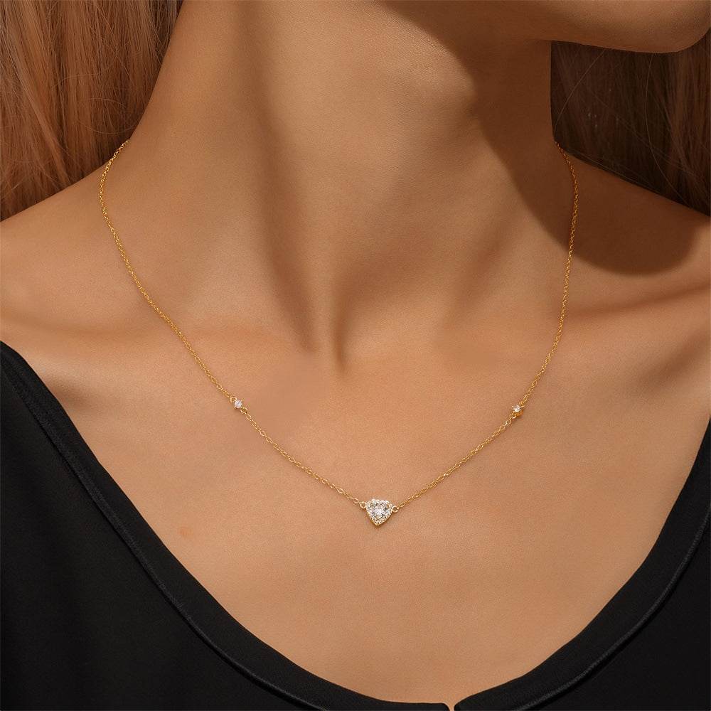 S925 pure silver daily pendant heart full diamond luxury necklace collarbone chain - MOWTE