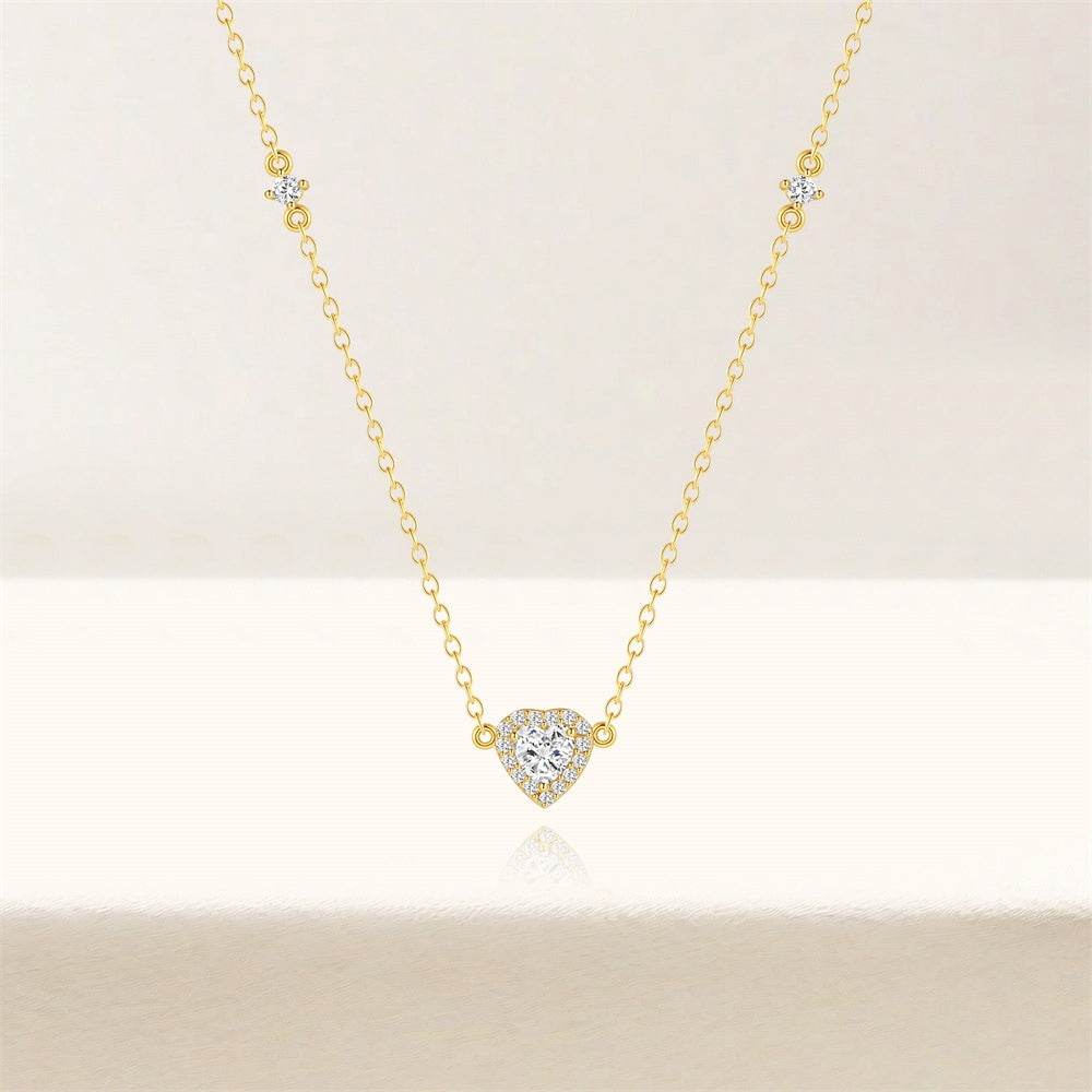 S925 pure silver daily pendant heart full diamond luxury necklace collarbone chain - MOWTE