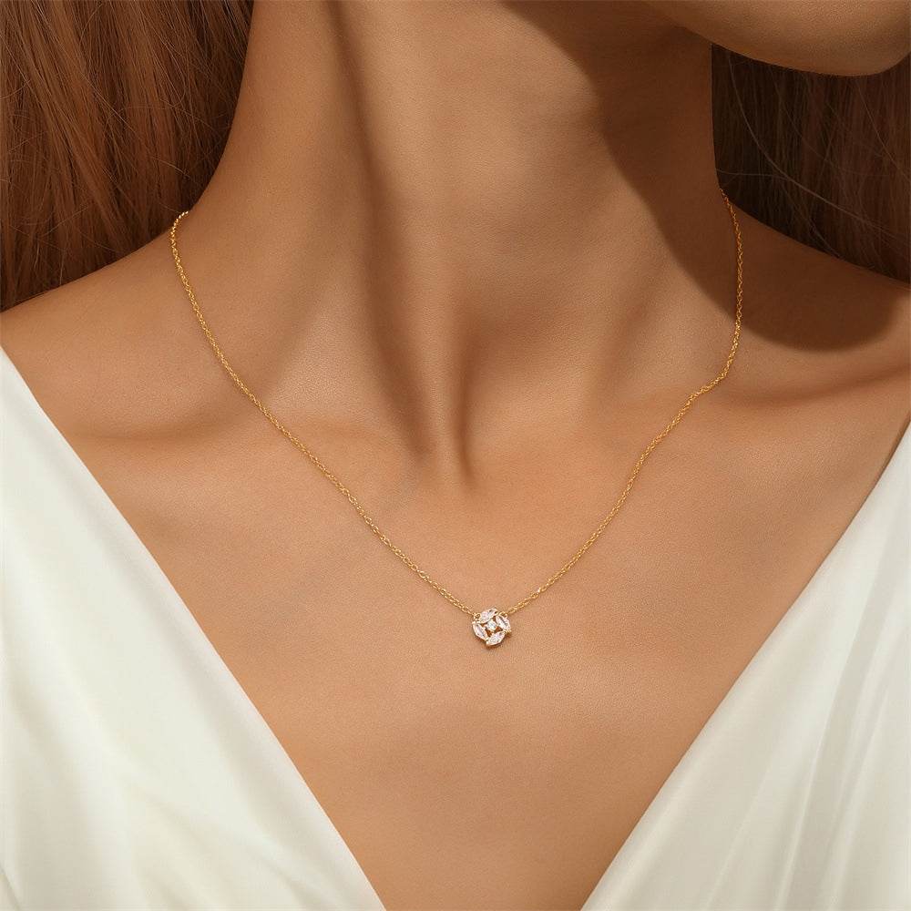 S925 sterling silver daily rose ring collarbone chain - MOWTE