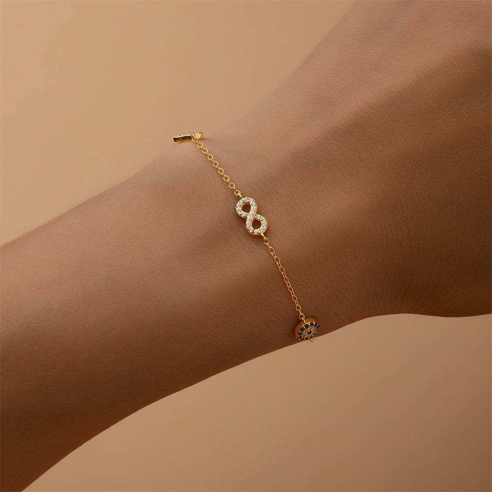 S925 sterling silver daily wear multi-element love/infinite loop demon eye bracelet - MOWTE