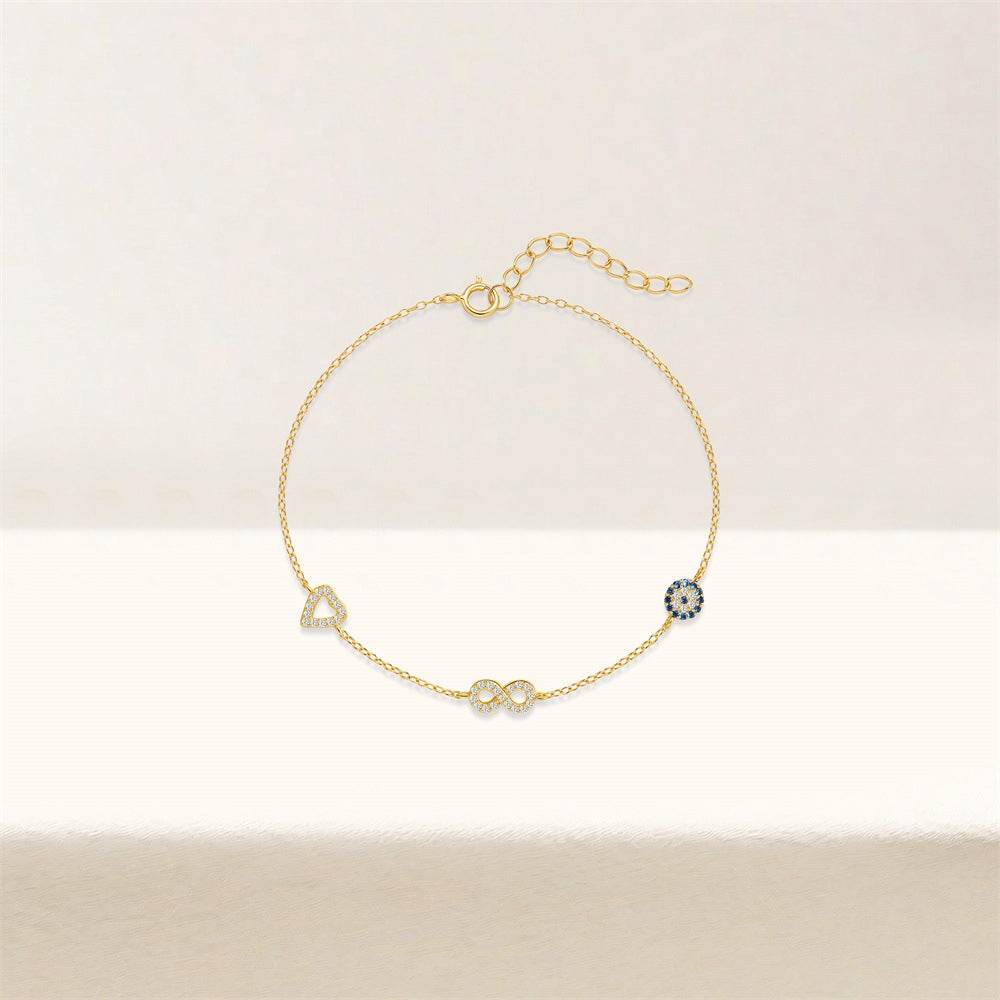 S925 sterling silver daily wear multi-element love/infinite loop demon eye bracelet - MOWTE