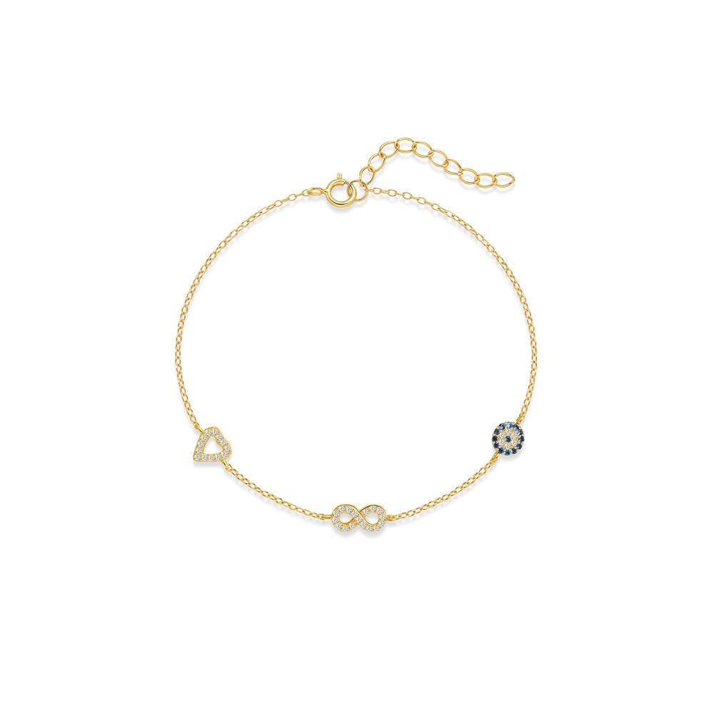 S925 sterling silver daily wear multi-element love/infinite loop demon eye bracelet - MOWTE