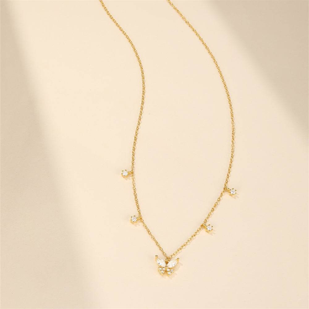 S925 pure silver butterfly set diamond layered women's collarbone necklace - MOWTE