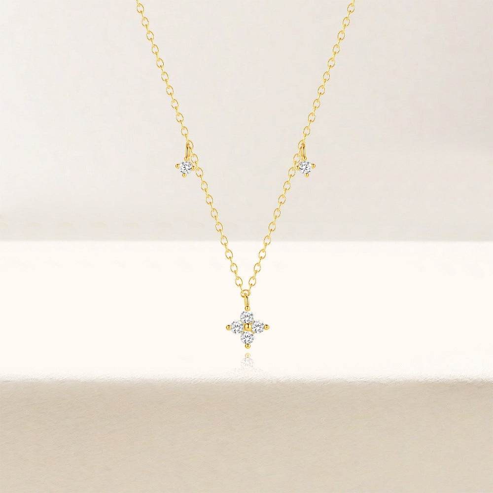 S925 silver inlaid diamond petals four leaf flower layered necklace, exquisite sparkling diamond collarbone chain for women - MOWTE