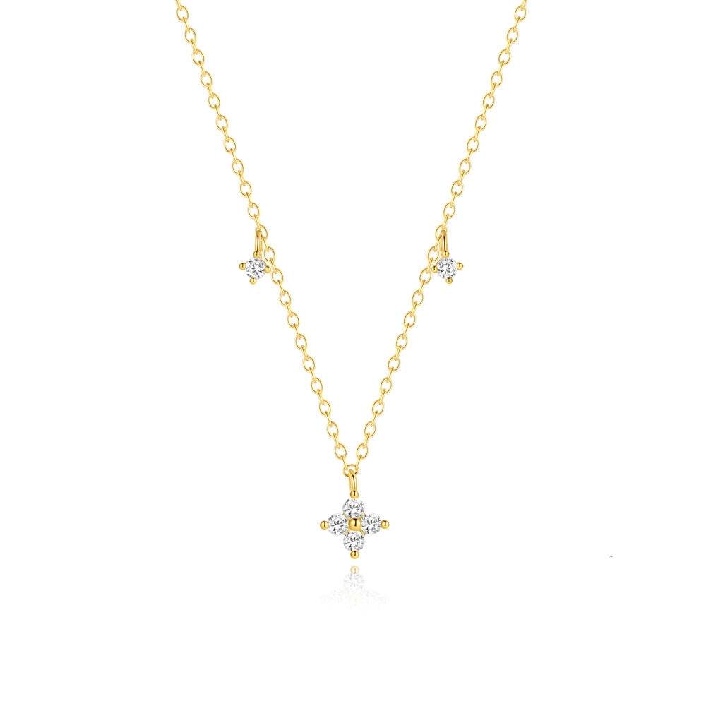 S925 silver inlaid diamond petals four leaf flower layered necklace, exquisite sparkling diamond collarbone chain for women - MOWTE