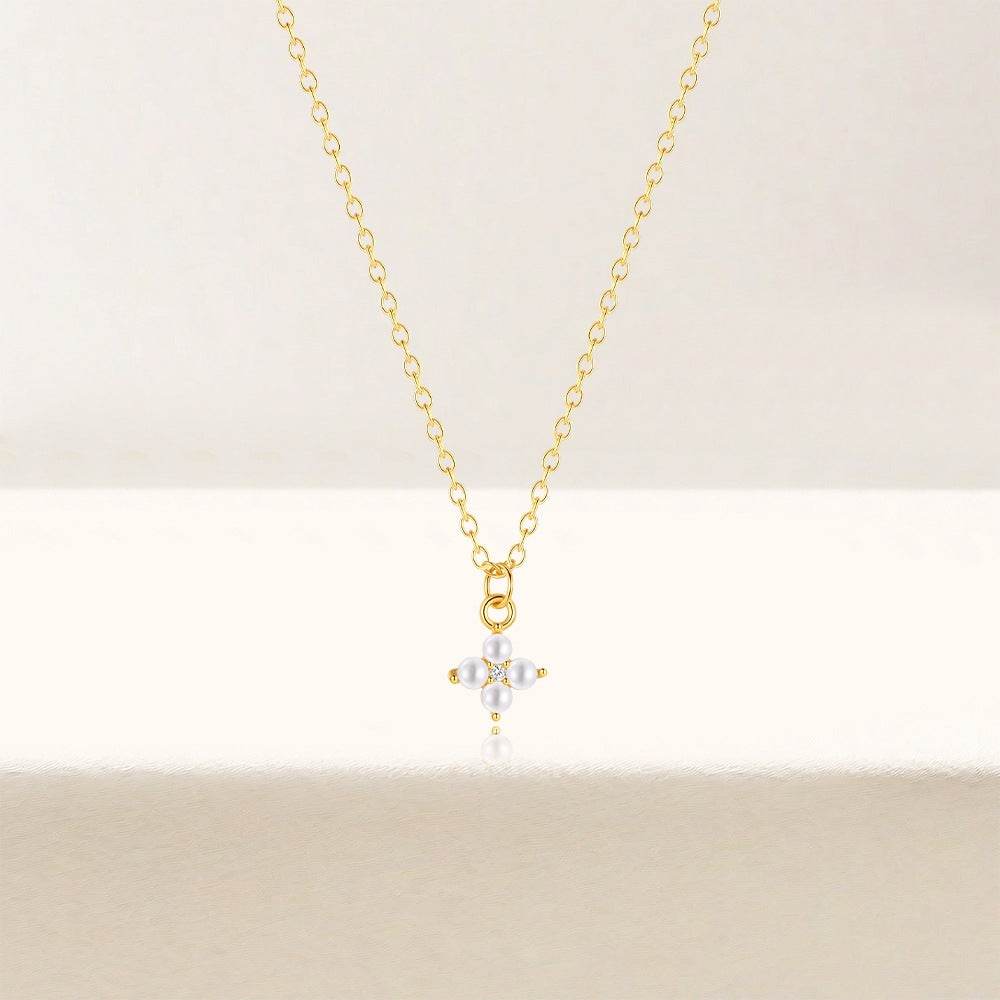 S925 pure silver small flower clover exquisite super fairy bubble diamond pearl necklace - MOWTE