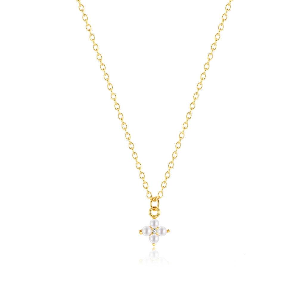 S925 pure silver small flower clover exquisite super fairy bubble diamond pearl necklace - MOWTE