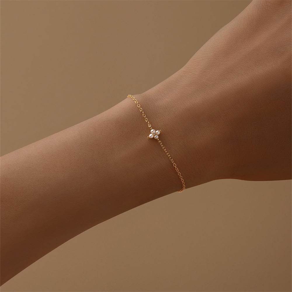 S925 pure silver small flower clover exquisite super fairy bubble diamond pearl bracelet - MOWTE