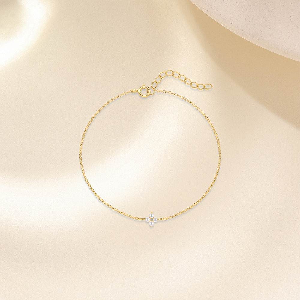 S925 pure silver small flower clover exquisite super fairy bubble diamond pearl bracelet - MOWTE