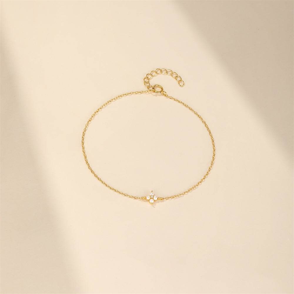 S925 pure silver small flower clover exquisite super fairy bubble diamond pearl bracelet - MOWTE