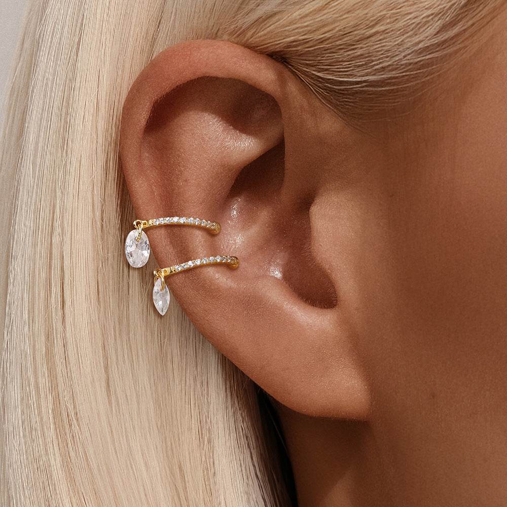 S925 pure silver daily wear simple style with diamond studded water droplet geometric ear clip - MOWTE