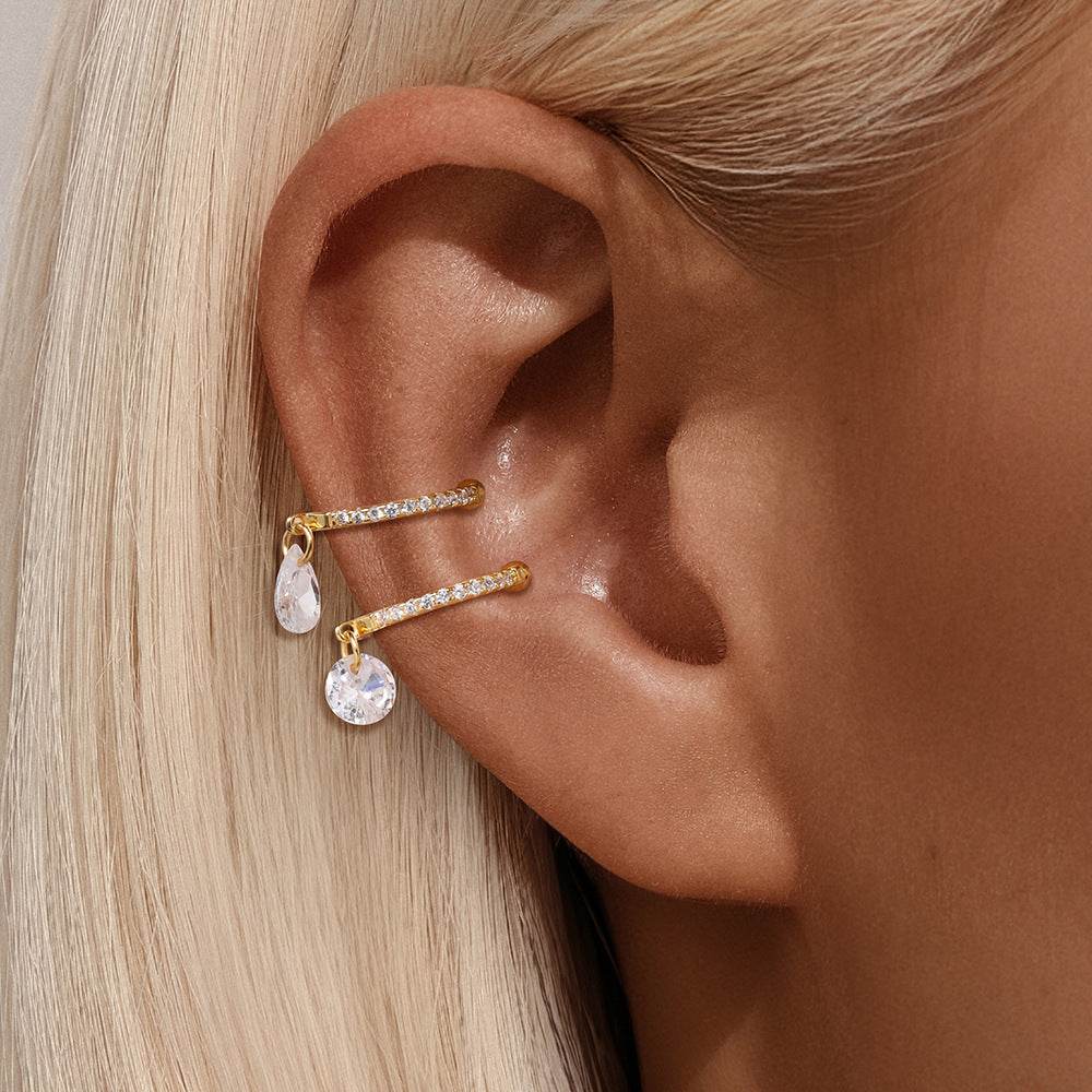 S925 pure silver daily wear simple style with diamond studded water droplet geometric ear clip - MOWTE