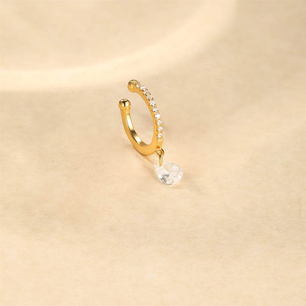 S925 pure silver daily wear simple style with diamond studded water droplet geometric ear clip - MOWTE