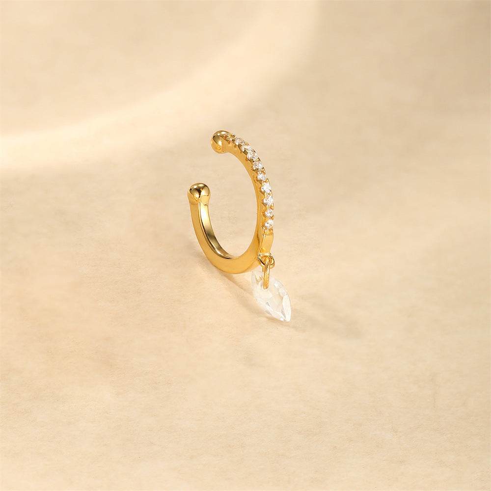 S925 pure silver daily wear simple style with diamond studded water droplet geometric ear clip - MOWTE