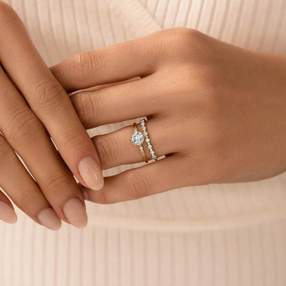 S925 Pure Silver Luxury Square Diamond Set Ring, Women's Carat Diamond Set - MOWTE