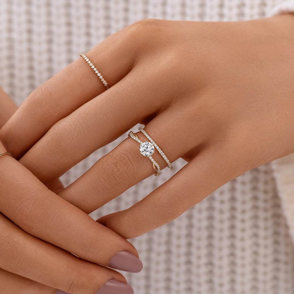S925 Pure Silver Luxury Square Diamond Set Ring Women's Carat Diamond Set - MOWTE