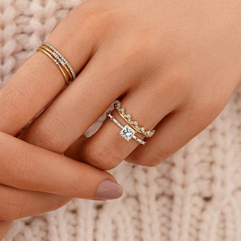 S925 Pure Silver Luxury Square Diamond Set Ring Women's Carat Ring - MOWTE