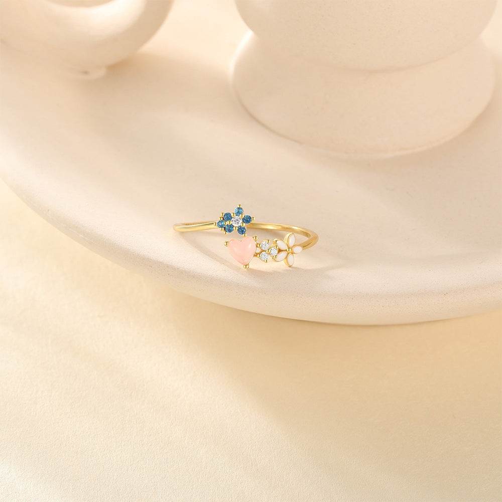 S925 Pure Silver Love Flower Diamond Set Open Ring - MOWTE