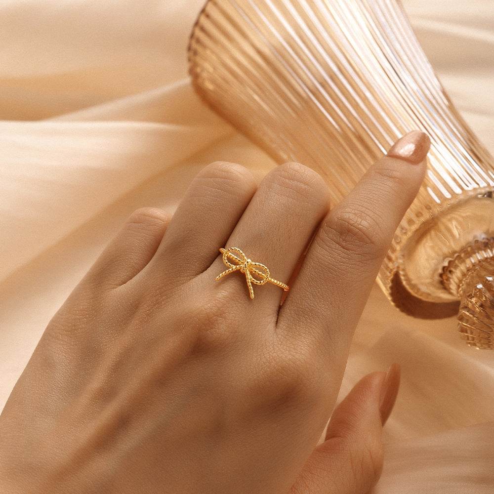 S925 Pure Silver bow Diamond Set Open Ring - MOWTE