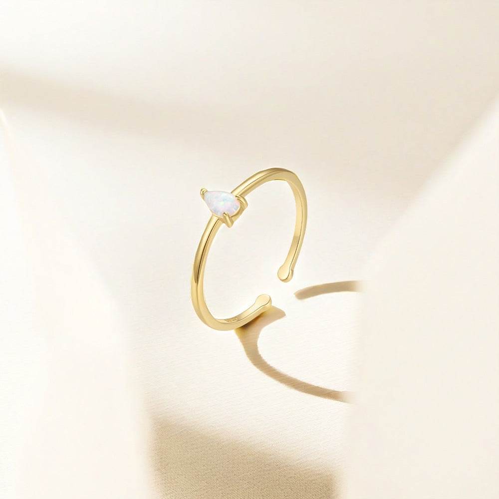 S925 Pure Silver opal Set Open Ring - MOWTE