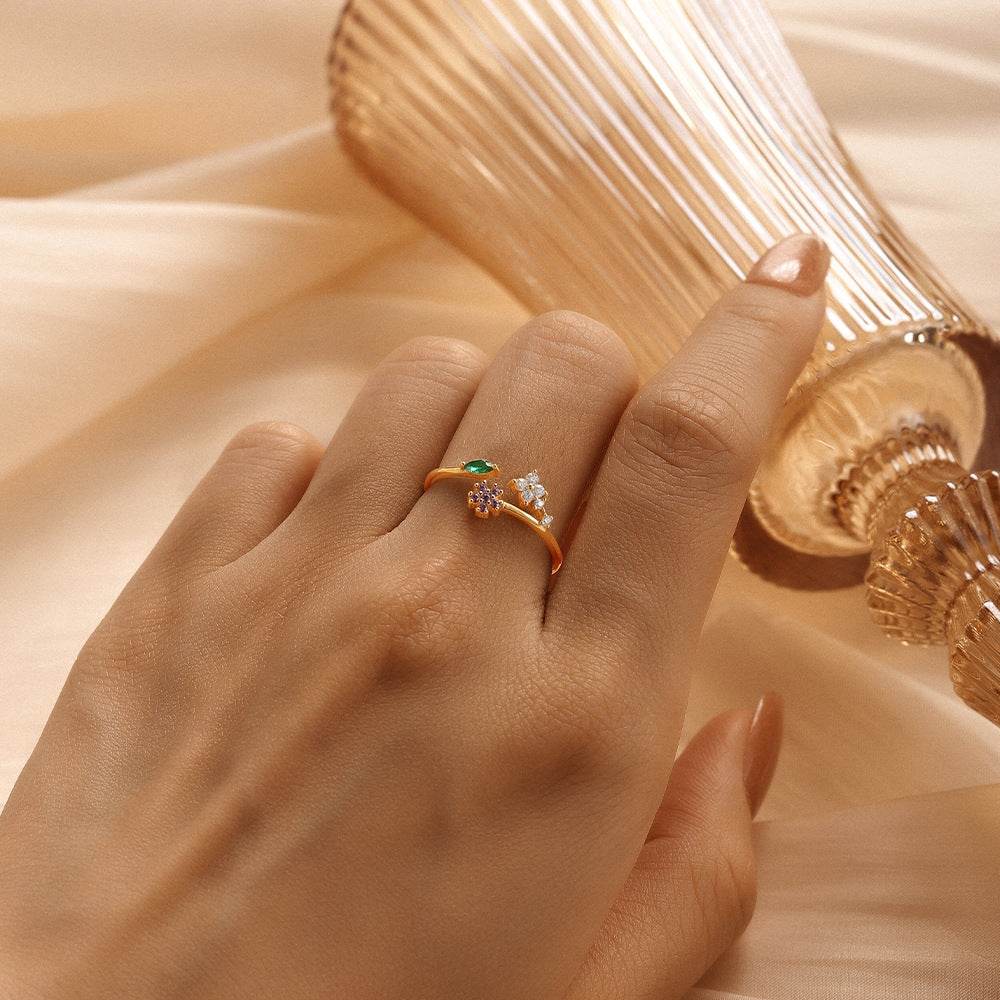 S925 Pure Silver Flowers Open Ring - MOWTE