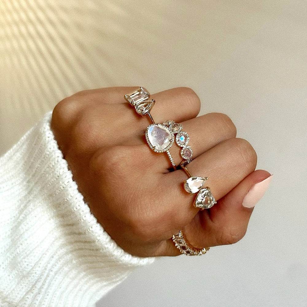 S925 sterling silver open ring with super sparkling diamond setting - MOWTE