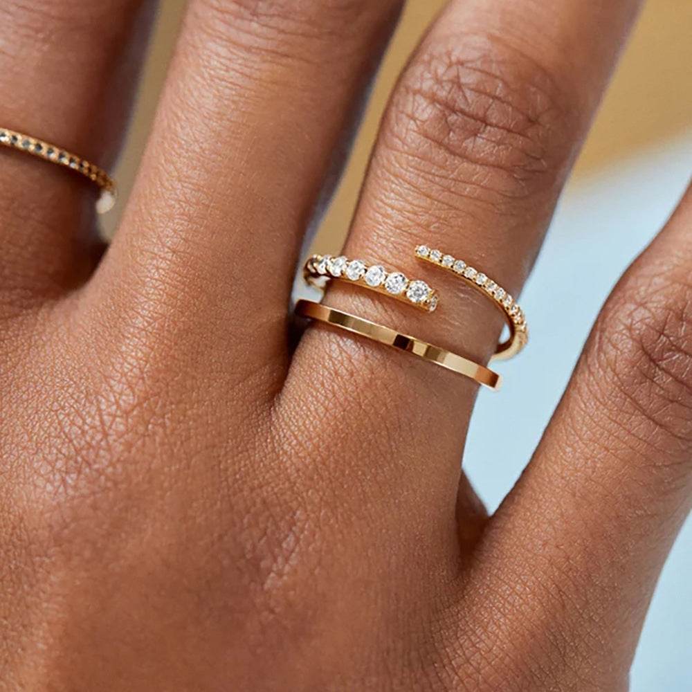 S925 sterling silver open ring with super sparkling diamond setting - MOWTE