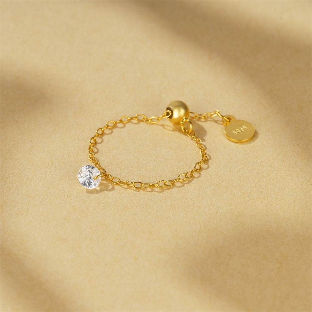 925 sterling silver diamond studded adjustable chain ring - MOWTE