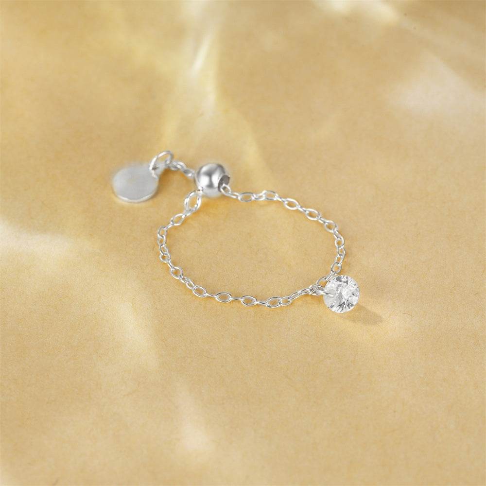 925 sterling silver diamond studded adjustable chain ring - MOWTE