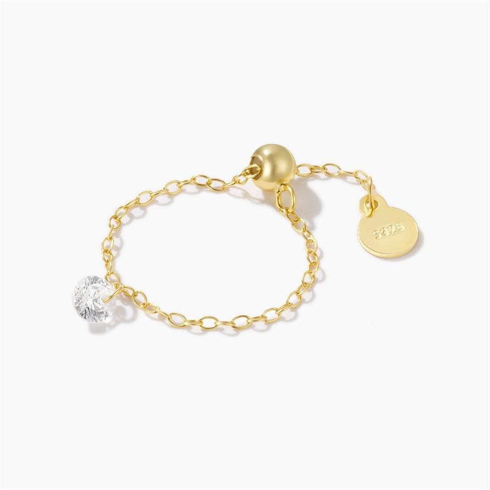 925 sterling silver diamond studded adjustable chain ring - MOWTE