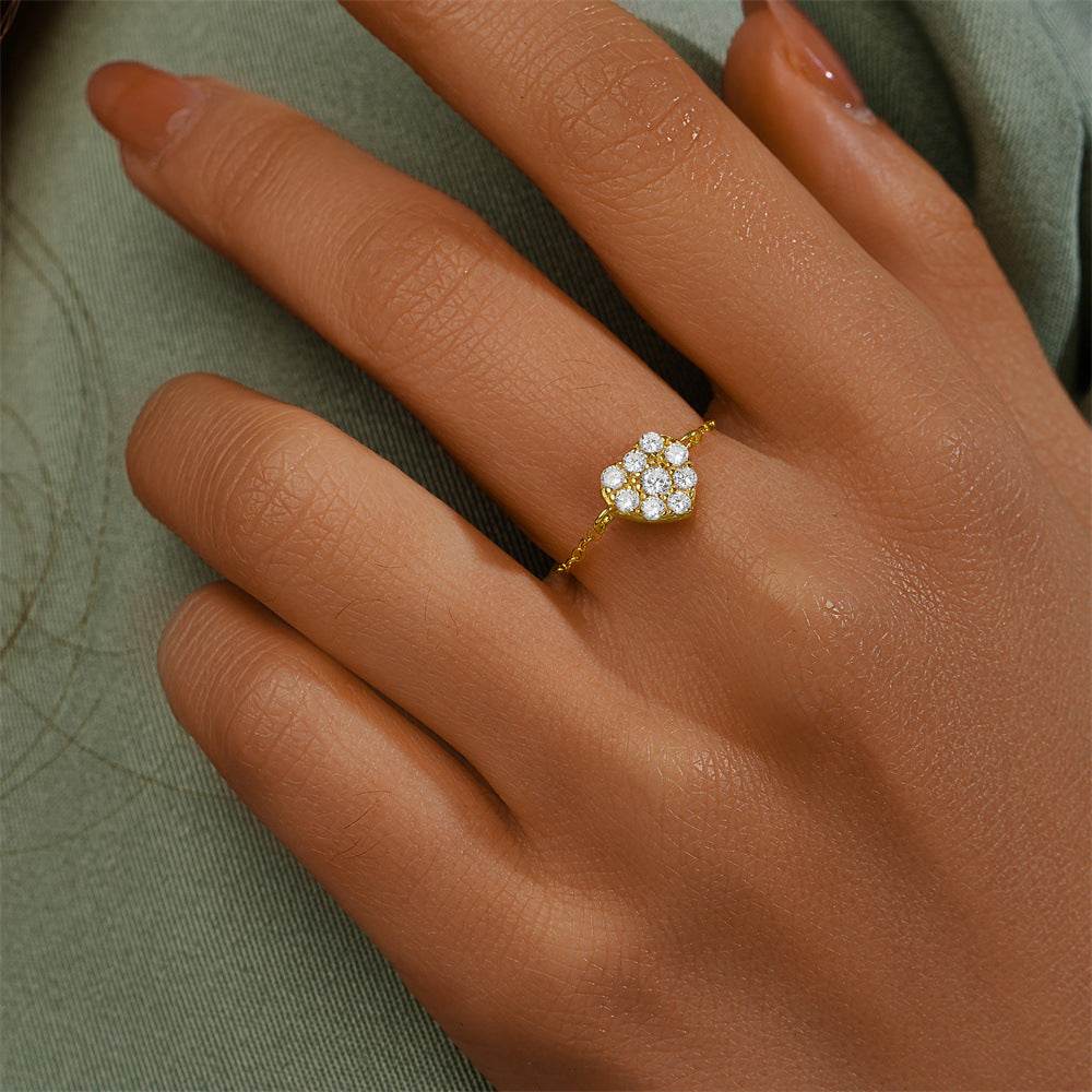 925 sterling silver diamond studded adjustable chain ring - MOWTE