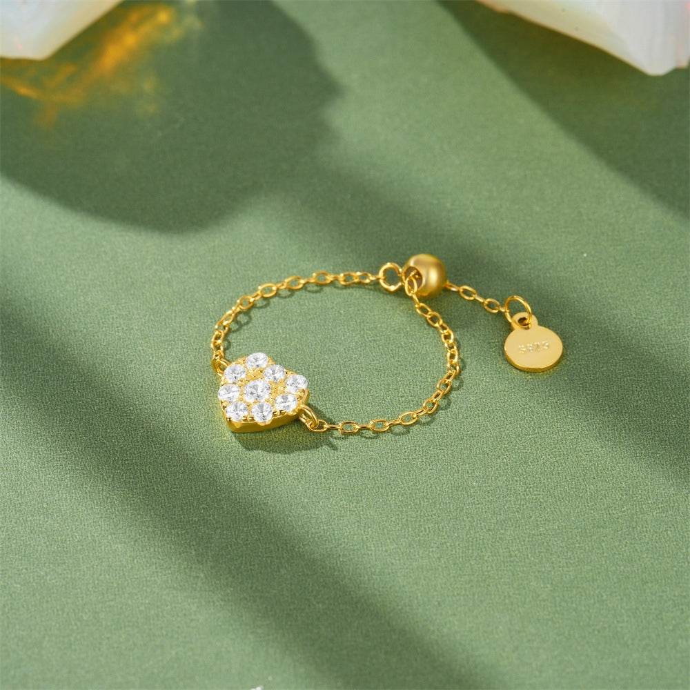 925 sterling silver diamond studded adjustable chain ring - MOWTE