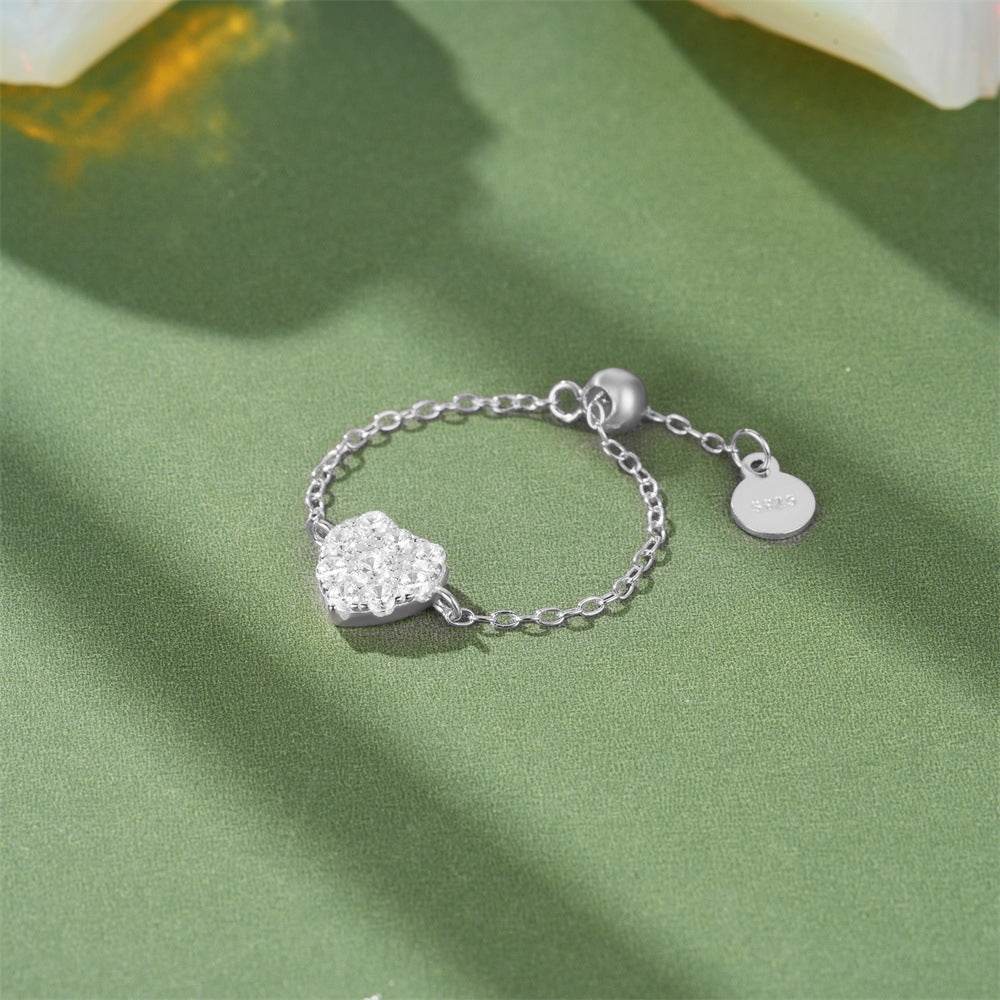 925 sterling silver diamond studded adjustable chain ring - MOWTE