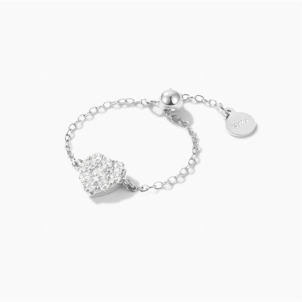 925 sterling silver diamond studded adjustable chain ring - MOWTE