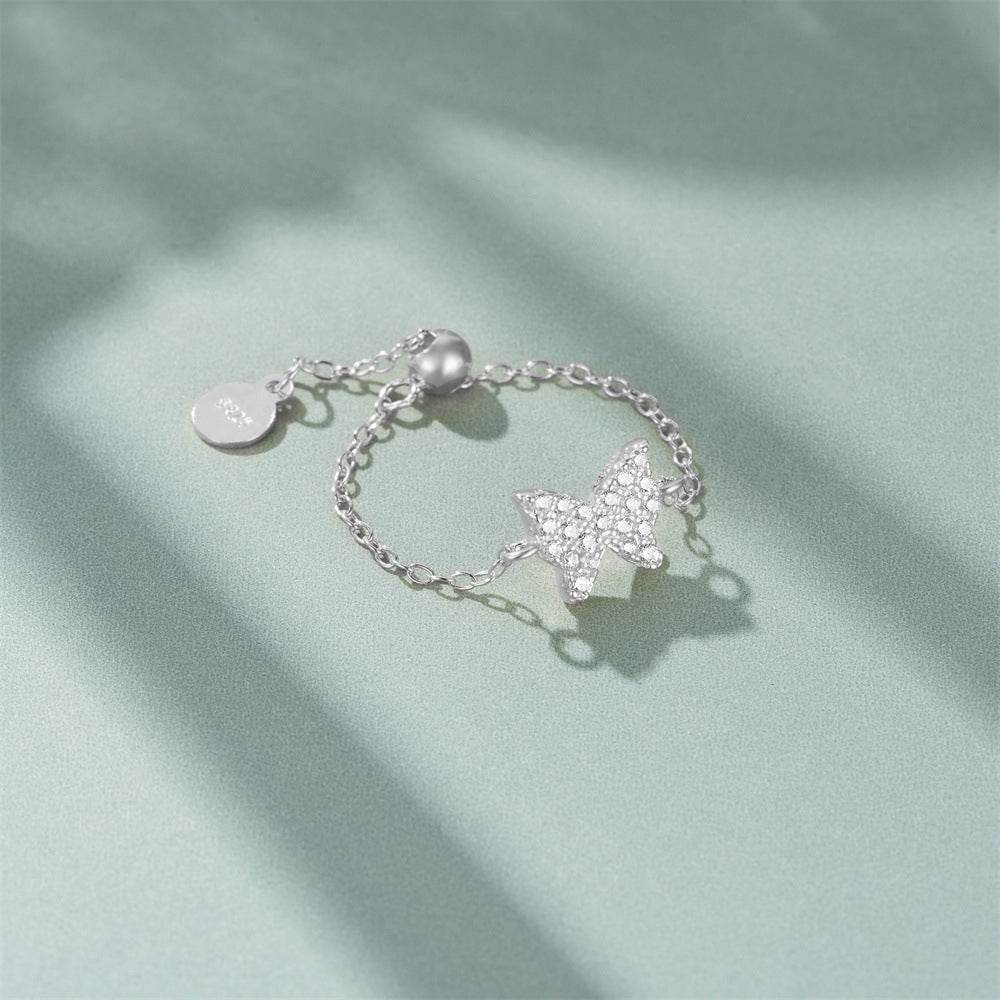 925 sterling silver diamond studded adjustable chain ring - MOWTE