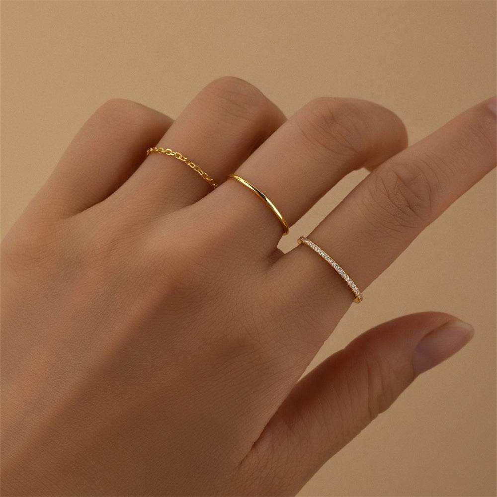 S925 pure silver minimalist ring set with diamond inlay - MOWTE