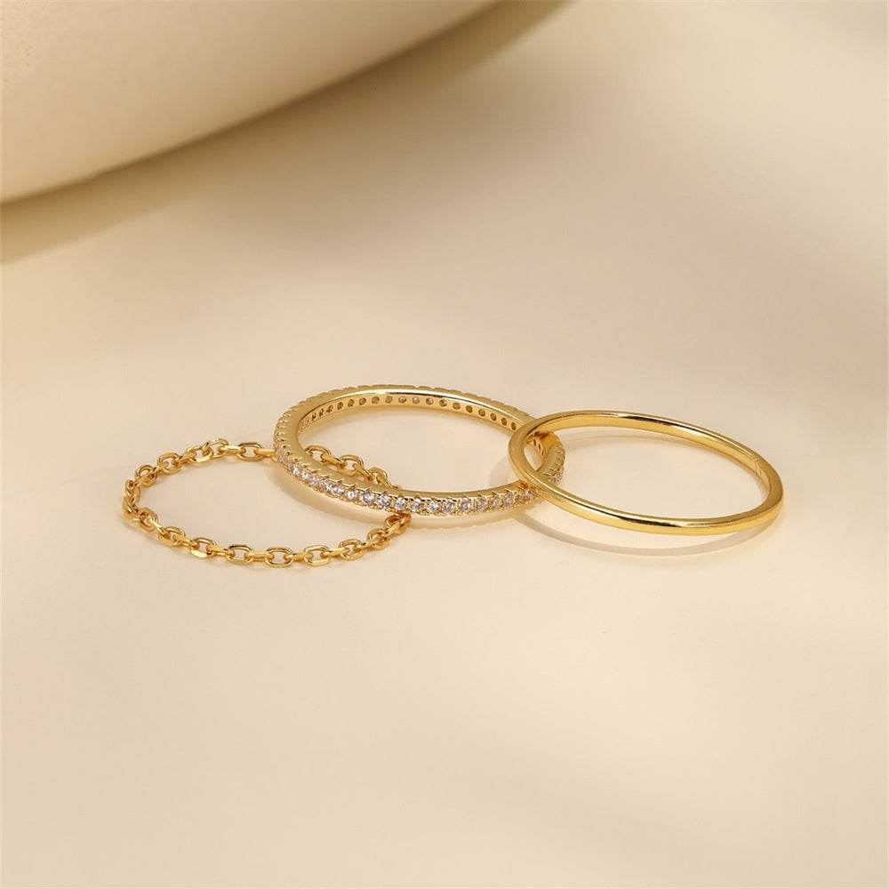 S925 pure silver minimalist ring set with diamond inlay - MOWTE